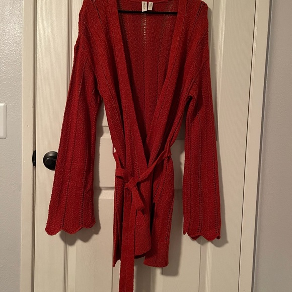 Anthropologie Meadow Rue Priscilla Pointelle Cardigan in Rust Red size M - Picture 4 of 10